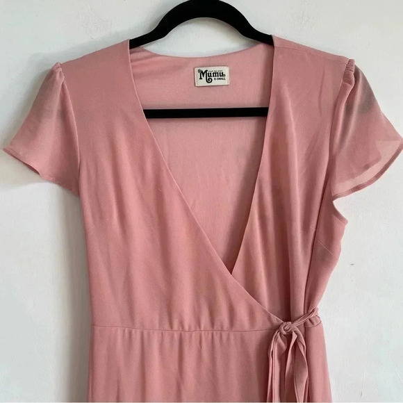 Show Me Your Mumu Pale Pink Chiffon Wrap Maxi Dress Short Sleeve Bridesmaid XS - Picture 4 of 10
